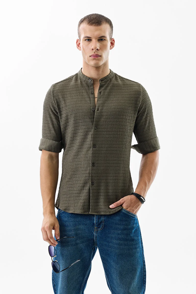 سنيتش Olive Textured Mandarin Shirt